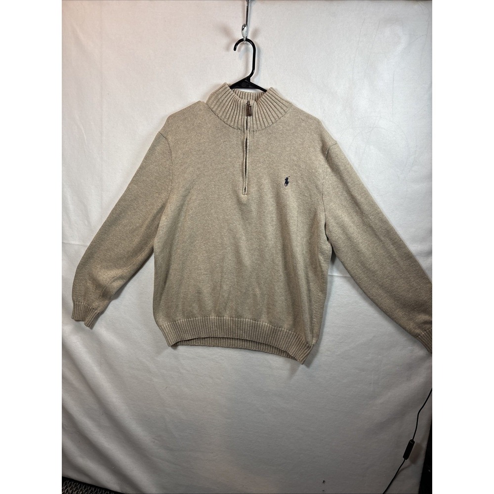 Polo Ralph Lauren Men's Tan Quarter Zip Knit Sweater Embroidered Pony XL